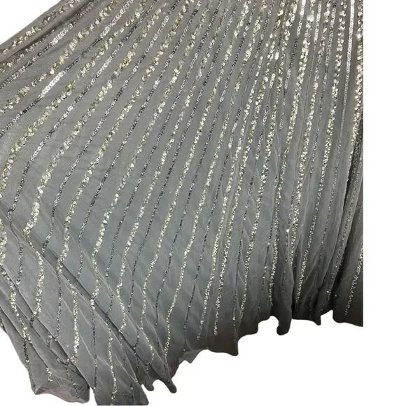 Mac Duggal Dress 16 Silver One Shoulder‎ Embellished Sequin Beaded Maxi Gown NWT - Picture 7 of 15